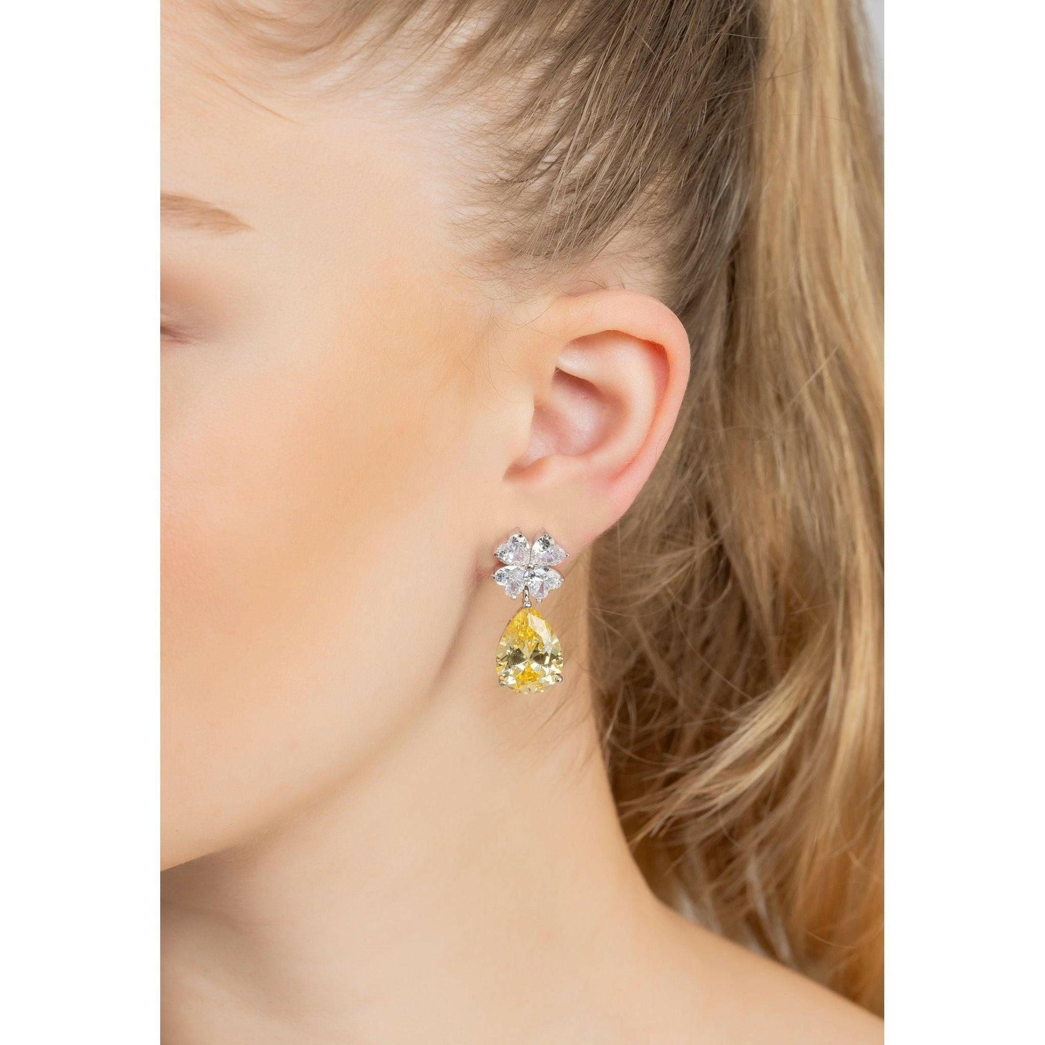 Victoria Teardrop Earrings Silver Yellow Topaz.