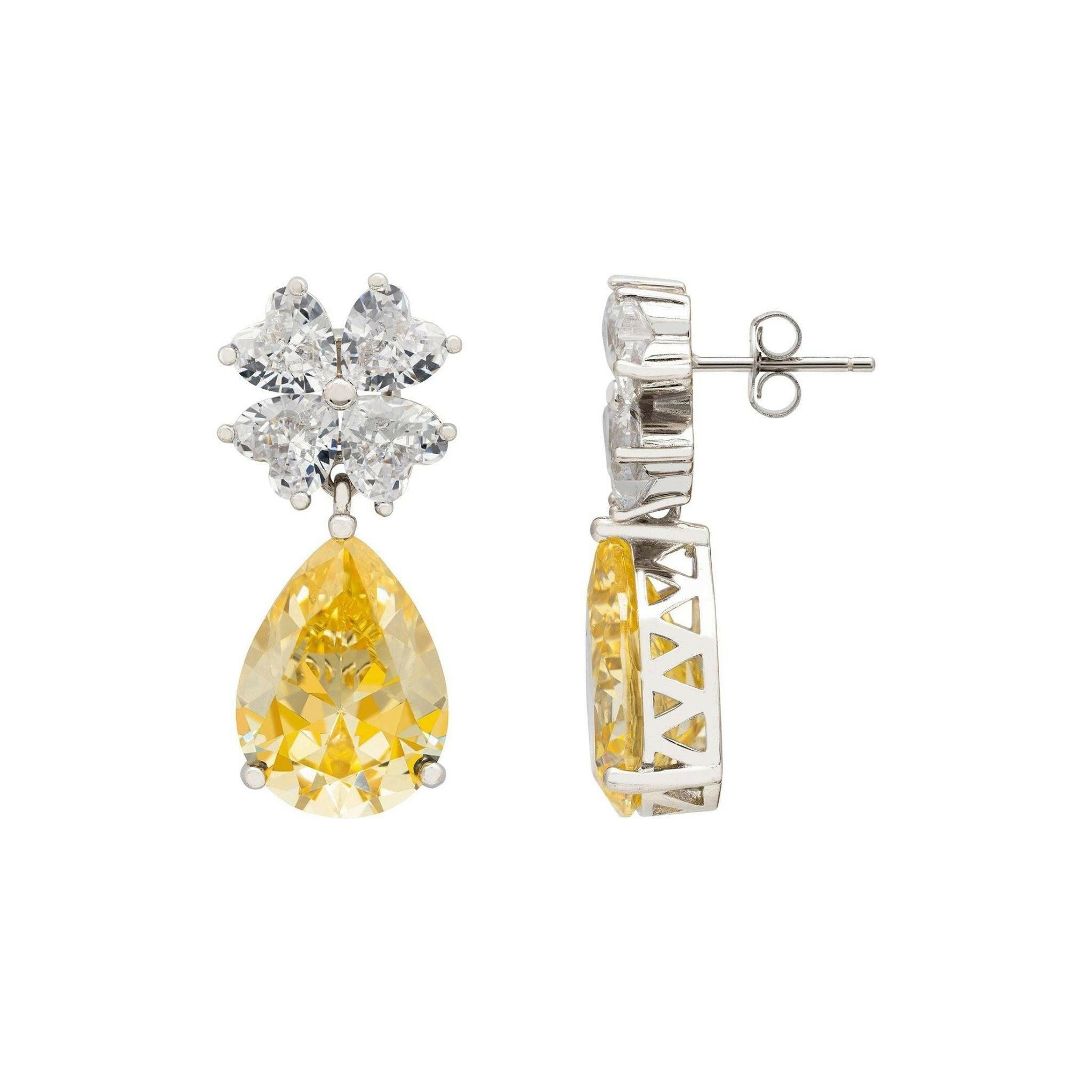 Victoria Teardrop Earrings Silver Yellow Topaz.